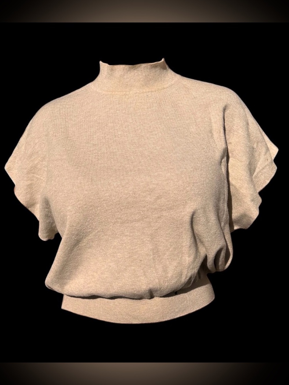 Zenana Outfitters Cream Ribbed Mock Neck Knit Top
